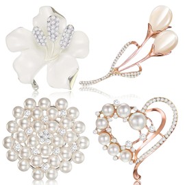 Yadiana Brooches and Pins for Women, 4 Pcs Simulated Pearl Rhinestone Crystal Brooch Pins Stylish Women's Flower Heart Brooches Pins Bulk, Elegant Clothing Accessory Pins for Women Fashion