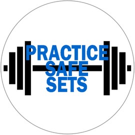 Kiwi Gifts Practice Safe Sets - 3 Inch Circle Sticker 3" x 3" - Dumbell Gym Exercise