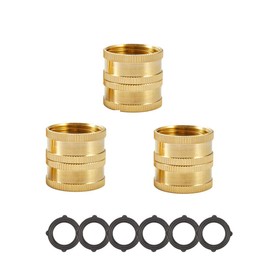 ZKZX Brass Garden Hose Double Female End Connect Adapter Double Female Quick Connector Thread Size 3/4" x 3/4" Pipe,Connect Male to Male End,3 Pieces with Extra 6 Washers (3Female)
