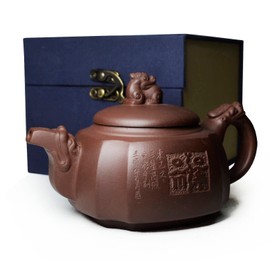 Yxhupot Teapot 300ml /10oz Chinese Clay Zisha Genuine Zini Dragon Handle Lion Lid Gongfu Infuser Loose Tea