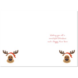 doodlecards To All The Family Christmas Card Rudolph on Red Background Medium Size Christmas Card for To All The Family with Plain Envelope