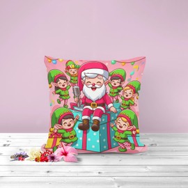 The Beach Stop Pop Art Father Christmas and The Elves Accent Cushion Cover | Colourful Home Decor Gift Idea | 45x45cm 18x18” | Santa & The Elves