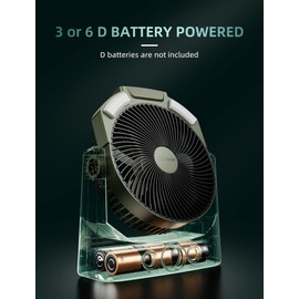 D-cell Battery Operated Camping Fan,8.5 Inch, Quiet USB Desk Fan with 4 Levels LED Lantern, SOS Light, Portable Outdoor Table Fans with Timer, 180°Rotation,Stepless Control, Handle, for Hurricane