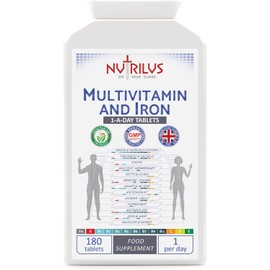 Multivitamin with Iron 180 Daily Tablets - High Strength Supplement - Vitamins A B C D E & Iron - Immune, Energy, Nervous System