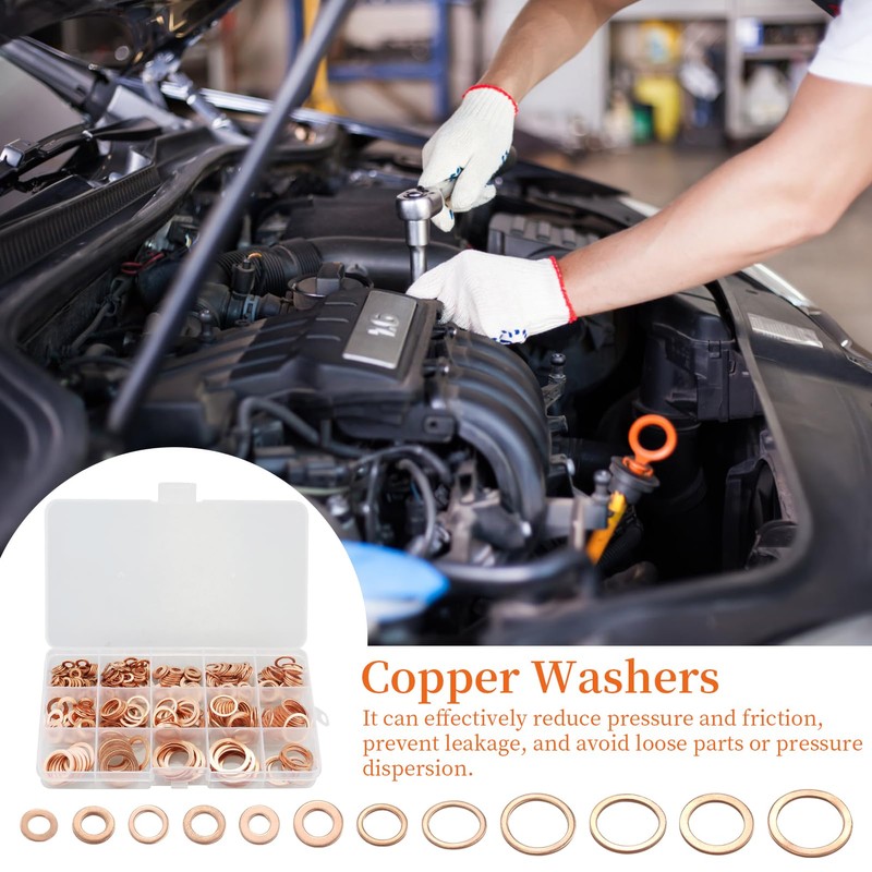 330 PCS Copper Sealing Rings Assortment Set, 12 Sizes Copper