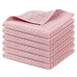 Homaxy Premium Microfiber Waffle Weave Kitchen Dish Cloths, 12 x 12 Inch Ultra Absorbent and Solid Color Dish Towels for Kitchen Fast Drying Dishcloth for Washing Dishes, 6 Pack, Pink
