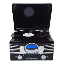 Victor VHRP-1400 Diner 7-in-1 Turntable Music Center with Record Player, CD/MP3 Player, AM/FM Radio, Bluetooth, USB Playback and Recording, and Built-in Stereo Speakers – Perfect for Music Lovers