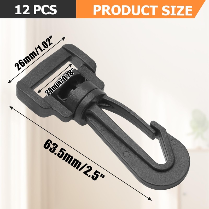 Murtenze 12PACK Plastic Swivel Snap Hook Clips, 1-1/2 Inch Rotary
