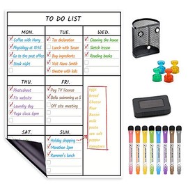 LUCYCAZ Magnetic to Do List for Fridge -Vertical Chore Board for Kids, Weekly Dry Erase Task Board for Family Planning with 8 Markrs and Marker Holder, 12''x17''(A3)