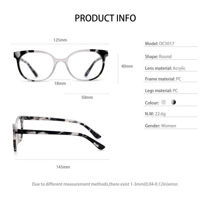 OCCI CHIARI Reading Glasses Women 1.0 Round Sturdy Reader(1.0 1.25