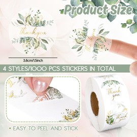 FYSUIMU 1000Pcs Clear Eucalyptus Thank You Stickers Roll Greenery Gold Foil Seal Stickers Self-Adhesive Green Leaves Label Decals for Craft Envelope Card Party Favor Decor