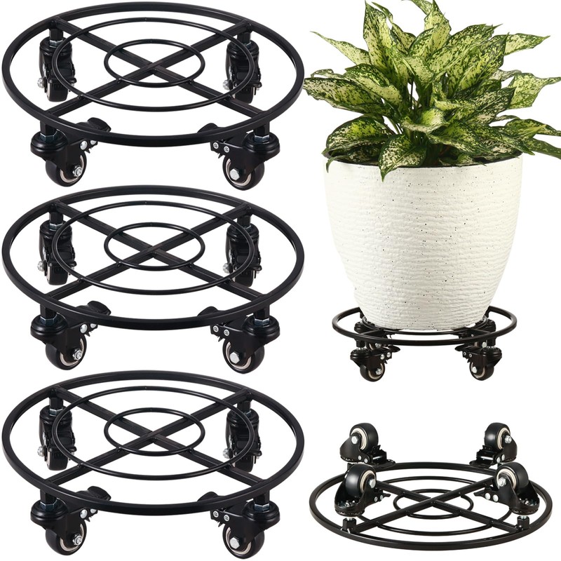 KvyusFlourish 3 Packs Large Metal Plant Caddy with Wheels 13.6"