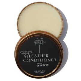 All Natural Leather Conditioner Balm - Made with Mink Oil, Tallow, & Beeswax, Protects, Softens Restores and Waterproofs Leather Shoes, Boots, Bags, Furniture (4 Oz)