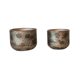Creative Co-Op Round Metal Planters with Oxidized Finish, Antique Gold Finish, Set of 2