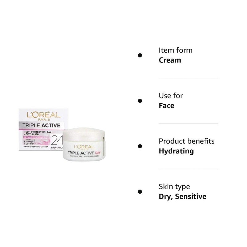 L'Oreal Paris Triple Active Day Moisturizer for Dry/Sensitive Skin 50ml