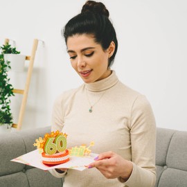 Liebessa® 60th Birthday Card 3D Pop-Up Card for Woman or Man - Handmade Anniversary Greeting Card, Birthday Card with Envelope