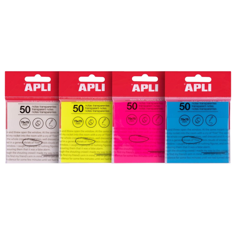 APLI 19571 Clear Sticky Notes 75x75mm Blue 50 Clear Sheets
