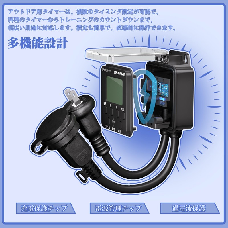 Outdoor Waterproof Timer Outlet with Cap, Digital LCD Display, Button