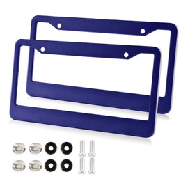 Coikll Lattice on Navy Blue License Plate 2 Holes Frame Rustproof Aluminium Car Tag Covers Car License Plate Holders with Screws for Car Accessories -Round Hole