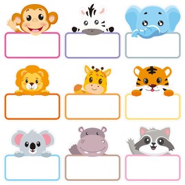 162 Pcs Jungle Animal Name Tags Stickers Safari Jungle Name Gift Tag Labels Stickers for Classroom Back to School Student Desk Cubby Locker Bulletin Board Decoration Animal Theme Birthday Gift Decor