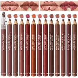 GHFCZOO Matte Lip Liner Pencil Set, 12 Nude Brown Shades, Long-Lasting Formula
