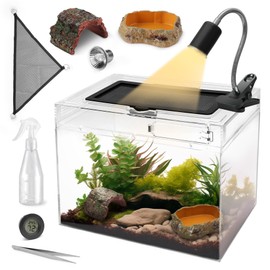 AZV Reptile Terrarium,Reptile Tank 15x8x10in Amphibian Isopod Tank Starter Kit with Bearded Dragon Hammock,Heat Lamp,Hide Cave for Geckos Lizard Mantis Spider Cricket Chameleons Corn Snake Turtle Frog