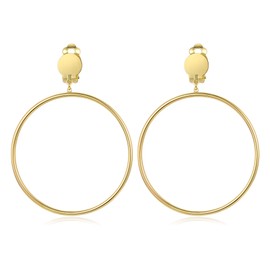 BIRSTONE Women Clip on 2 Inch Large Big Hoop Minimalist Earrings (gold) | Hollween Man Pirate Costume