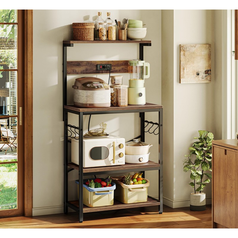 SUPERJARE Kitchen Bakers Rack with Power Outlet, Coffee Bar Table