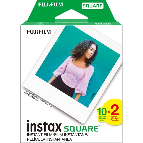 Fujifilm Instax Square 2 Pack Film 20 Exposure, Black (Black), 5 centimeters, Earplugs