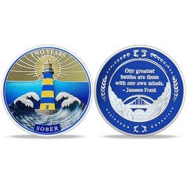 2 Year Sober AA Medallion - Two Years Inspirational Sobriety Coin, Dual-Sided with Lighthouse and Storm Design, Non-Religious AA Chips, Sober Affirmation Token, Recovery Coin