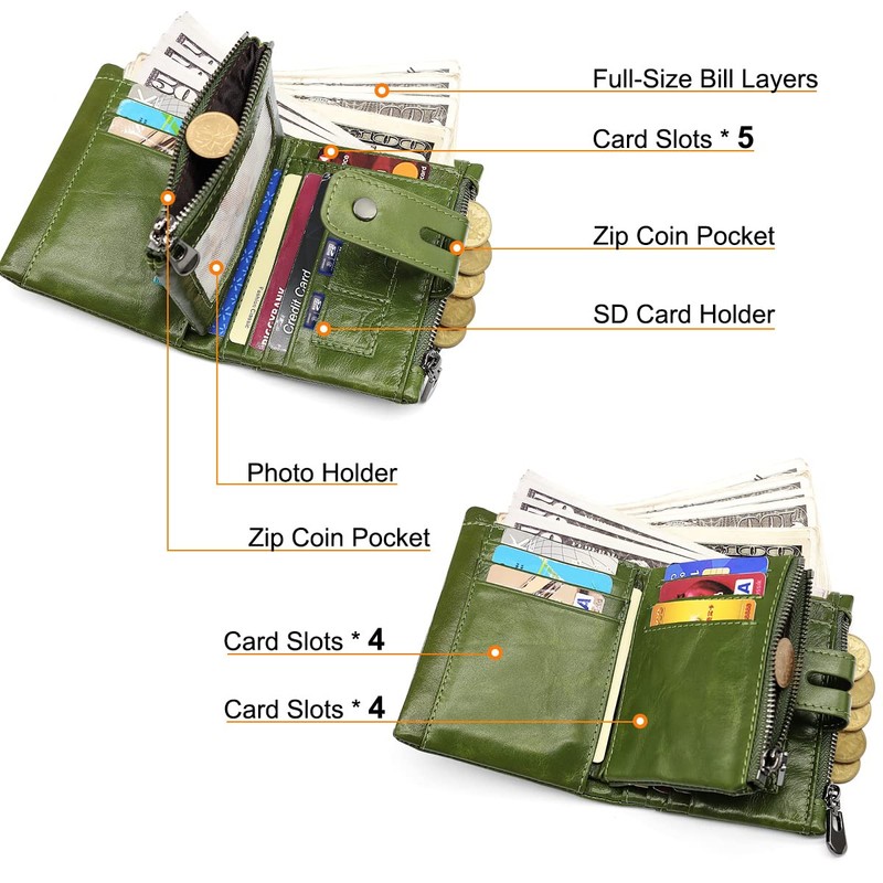 Reetee Women’s purse, small, leather zip, RFID protection, 16 card