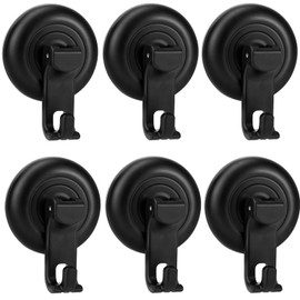 TACGEA Suction Cup Hooks for Shower, Powerful Vacuum Shower Hook for Towel, Robe, Loofah - Reuseable and Removeable Bathroom Hook, Black, 6 Pack