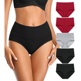 ASIMOON Cotton High Waisted Womens Underwear Postpartum C Section Briefs Ladies Full Coverage Panties 5 Pack Tummy Control
