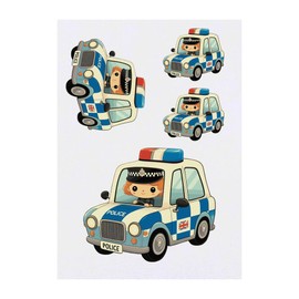 4 x 'Cute Police Car' Temporary Tattoos - Water Resistant, Skin-Safe, Non-Toxic Transfers, Mixed Sizes (TO00079788)