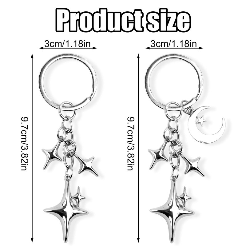 Gosknor 2pcs Cute Star Moon Keychains, Y2k Star Key Chain