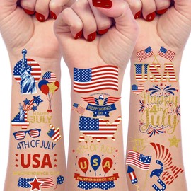 110Pcs 4th of July Temporary Tattoos, 4 Sheets Patriotic Party Face Body Decorations, USA Flag Independence Day 4th of July Temporary Tattoo Stickers for Kids Adults, Fourth of July Temporary Tattoos