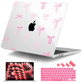 DONGKE Compatible with M3 MacBook Air 13.6 inch Case 2022 2023 2024 Release A2681 M2 A3113 with Touch ID & Retina Display, Plastic Hard Shell Case & Keyboard Cover & Screen Protector, Pink Bows