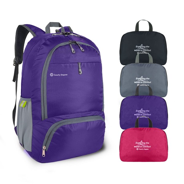 ComfyDegree Ultralight Foldable Hiking Backpack | 30L Packable, Waterproof, Lightweight, Travel Rucksack | Men & Women Large Bag for Work, Outdoor Camping, Walking, Cycling, Sport Daypack (Purple)