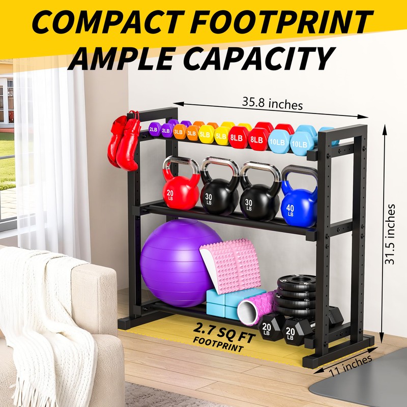 LarFaFa 3-Tier Adjustable Dumbbell Rack, Weight Rack for Home Gym