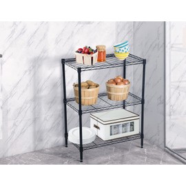 3 Tier Shelf Organizer Kitchen Shelving Bathroom Organizer Metal Wire Shelving Unit Height Adjustable, Bathroom Storage Shelves Laundry Room Storage Shelves, 24x14x30 in, 450 Lbs Capacity