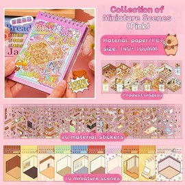 Pink 3D Miniature Scene Sticker Book,DIY House Scene 10 Sets Fun Stickers with Tweezers Make Your Own Warm Home Scenery Collection for Adults Girls Childs Relief Stress,Party Favors Birthday Gift