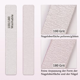 Pack of 3 Pink Rectangular Washable Nail Files Professional Double Sided Emery Board for Natural Nails and False Nails