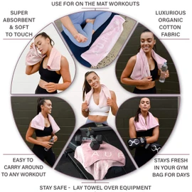Aurora Athletica Pink Gym Towels for Women - This Super-Soft, Absorbent, Luxury 100% Organic Cotton Silver-Infused Sweat Towel is Perfect for Sports, Workouts, and Yoga