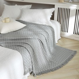 Simple&Opulence 100% Cotton Throw Blanket for Couch, Bed, Waffle Weave Knit Blanket with Tassels, Soft Lightweight Pre-Washed Breathable Comfy Blanket Farmhouse Decor for All-Season(Grey)