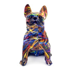 FUNSXBUG Colorful Art French Bulldog Sitting Statue Dog Figurines Sculpture Collectibles Home Office Desktop Decor Outdoor Garden Display Decoration Resin (Colour 1)
