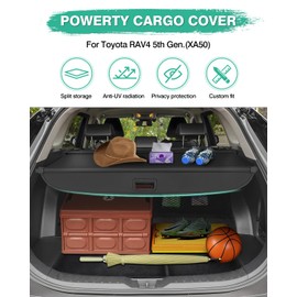 Powerty Cargo Cover for 2019-2025 Toyota RAV4 Accessories, Trunk Cover Retractable Trunk Shielding Shade Cargo Luggage Cover No Gap Black with Storage Cargo Net(Canavas Texture)