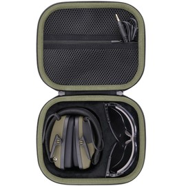 Baval Storage Case Compatible with Walkers Razor Slim/Howard Leight Honeywell Impact Sport/Prohear 066 016 Electronic Ear Protection Muffs and Shooting Glasses(Army Green Case)