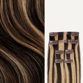 Luxy 100% Remy Human Hair Extensions for Thin Hair Thinning Hair Fill-Ins – 6 Seamless Wefts Multi-Dimensional Color Blend - Natural-Looking Volume & Coverage 80 grams 16" Mocha Brown Highlights