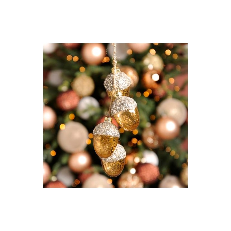 4 x Hanging Copper Glass Acorn Christmas Decoration Autumnal Displays