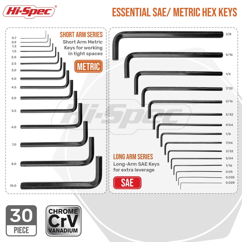 Hi-Spec 30pc Imperial & Metric Hex Allen Key Wrench Folding